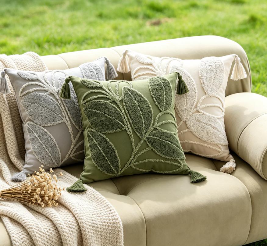 Nordic French Cream 3D Embroidered Sofa Pillow Cover 45x45cm Decorative Bed Cushion Case