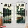2pcs 2D flat printing Window Treatment Curtains Life Better Lake Canoe 100% Polyester Without Electricity Festive Holiday for