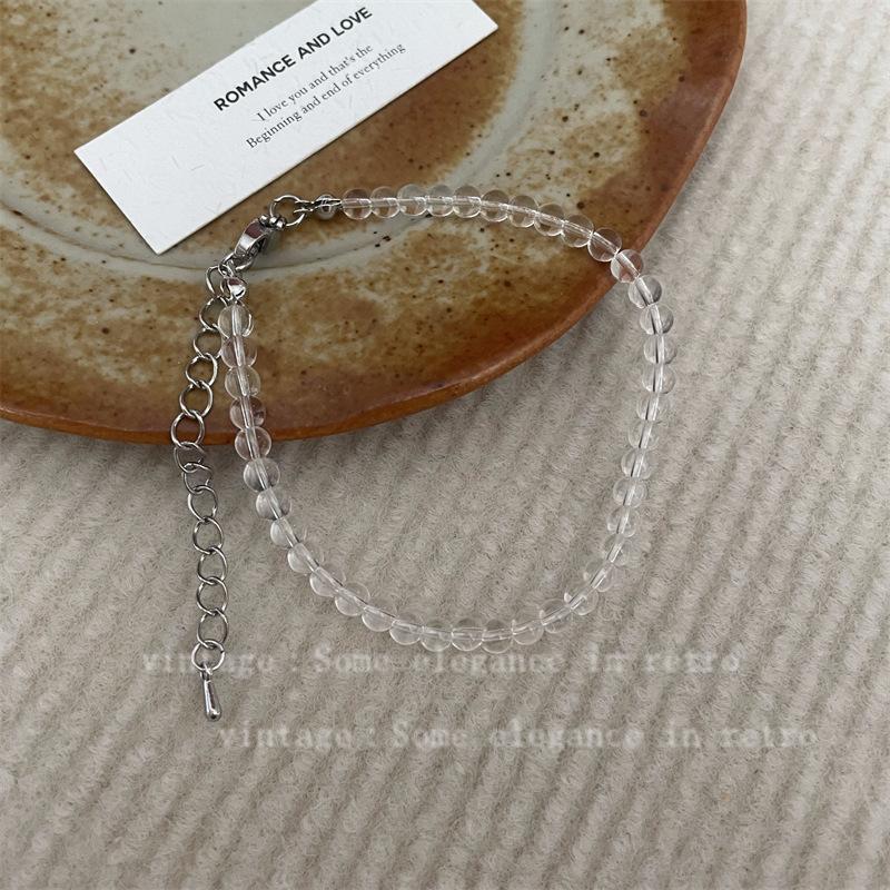 Niche Transparent White Crystal Beaded Necklace Femininity Simple In Sweet Clavicle Chain Versatile High Sense Neck Chain