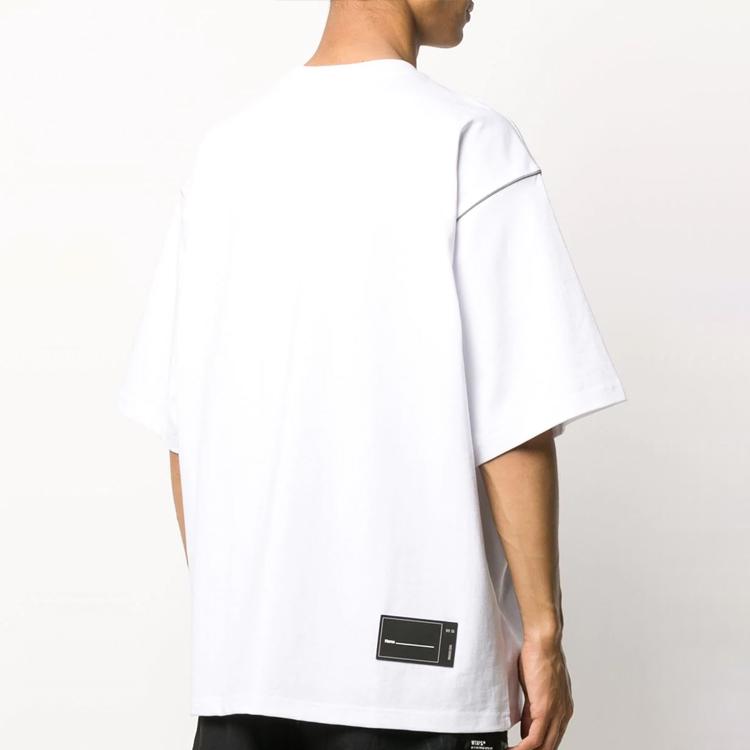 We11done Classic Laser Reflective Letter Logo Unisex Printed High Street Round Neck Short Sleeve T-Shirt Unisex T-Shirts White WD-TP5-19-940-WH