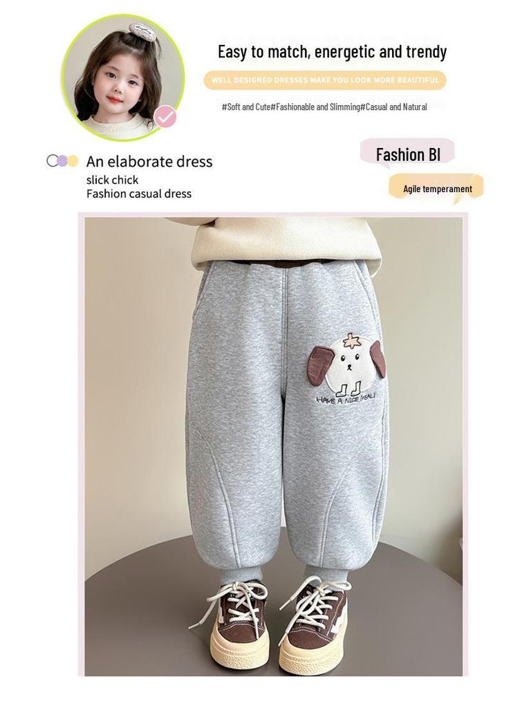 Girls' Cartoon Fleece Sweatpants - Thick, Warm, and Stylish for Autumn/Winter 2025