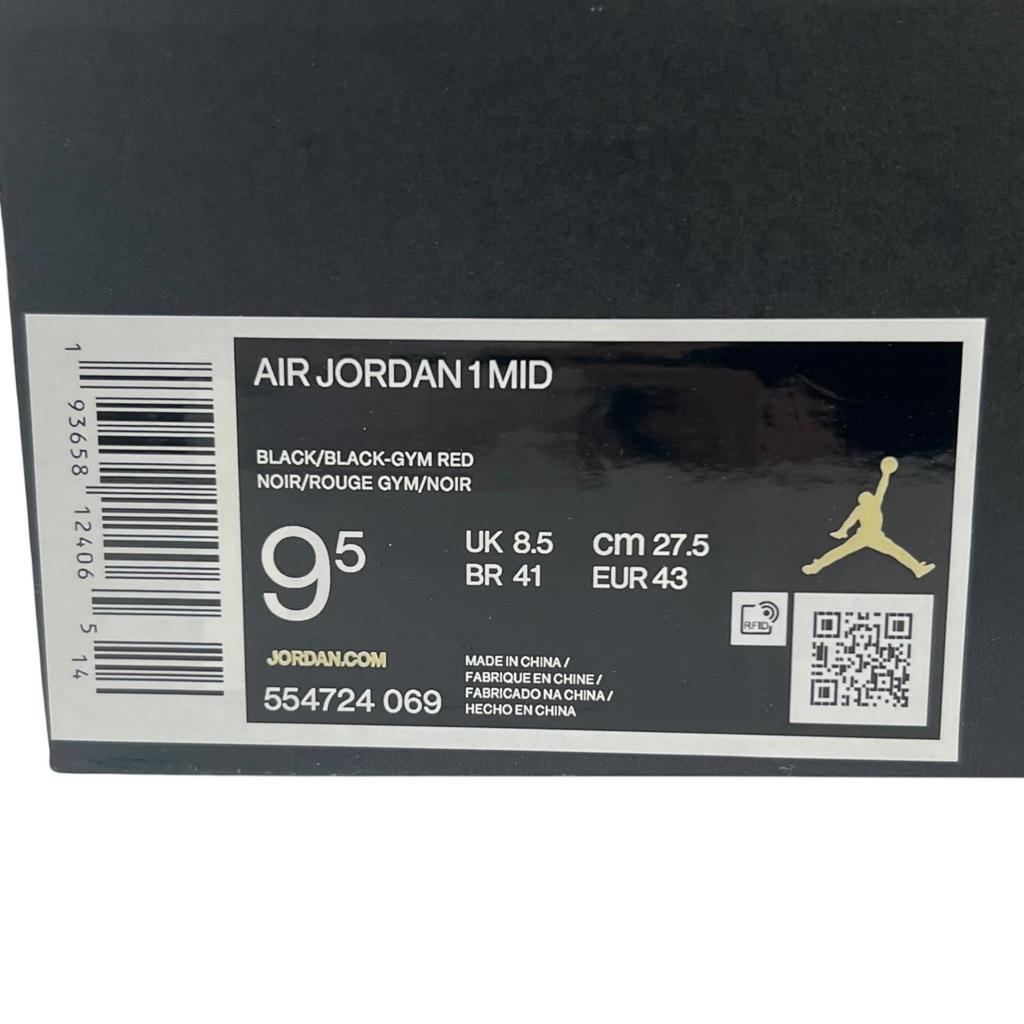 Pristine NIKE High cut sneakers AIR JORDAN 1 MID black leather mens DQ8426-060 Used