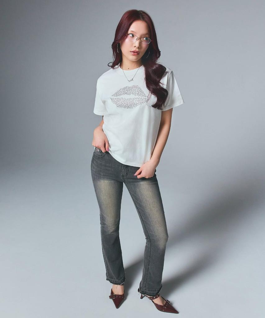 Casual RHINESTONE LIP TEE White X-girl S/S Women's