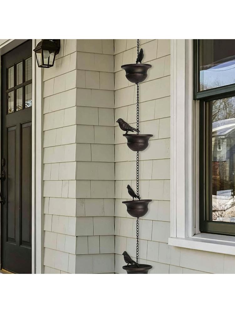 Gartenvogel-Regenkette Metall-Wasserablauf mit Haken, Vertikale Dachrinnen-Alternative für Veranda Balkon Pavillon und Außenbereich Hausgebrauch,