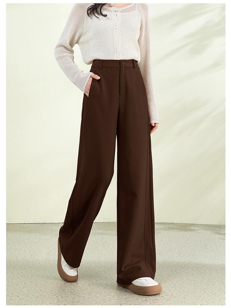 2026 Spring Collection Women's High-Waisted Slim Wide-Leg Pants - Sheep Wool Lyocell Blend, Draped Design, Versatile for Commute
