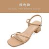Fashion 2025 Comfortable Minimalist and Versatile Summer Square Head Open Toe Thick Middle Heel Casual Roman Sandals for Women Size 40
