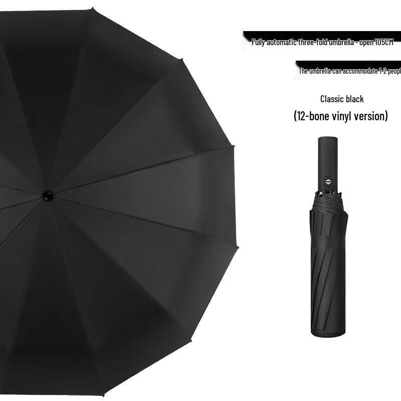 HANDUNYOU Deluxe 12-Rib Fully Automatic Black UV Double Umbrella