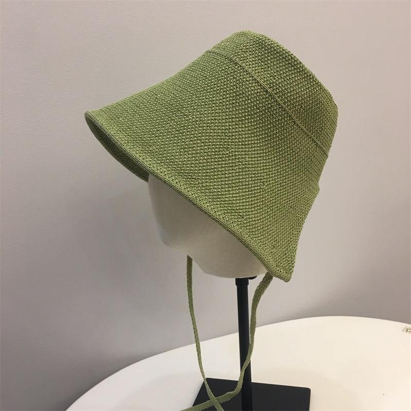 Spring and summer straw visor hat women's summer big head circumference strap bucket hat big brim sun hat