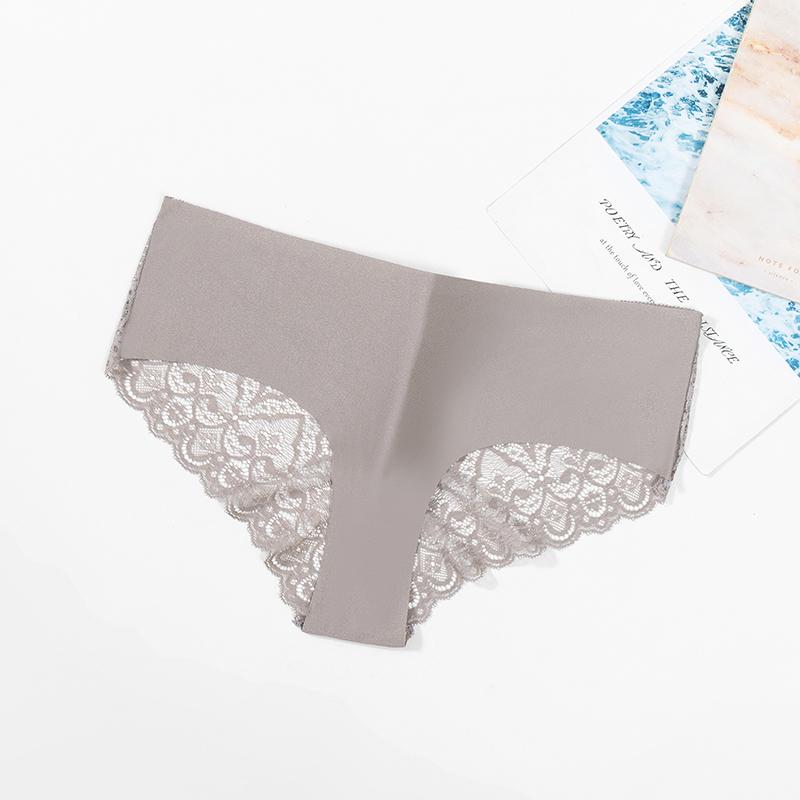 

Кружевные женские трусики Ice Silk Дышащее нижнее белье Femme Sweet Briefs Сексуальное женское белье Мягкие удобные трусы L серый