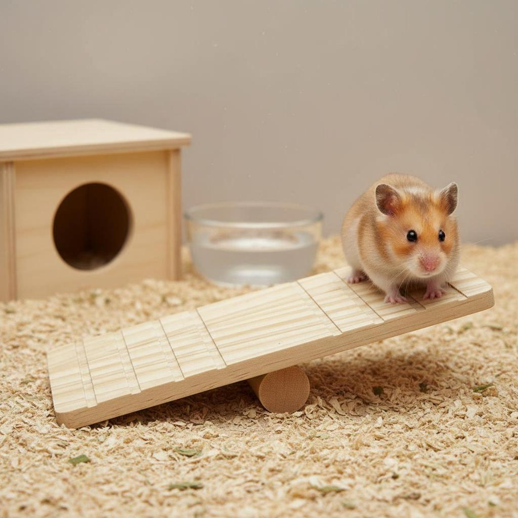 Hamster Balance Board Toy Climbing Ladder Made of Wood with Sturdy Center Bar for Gentle