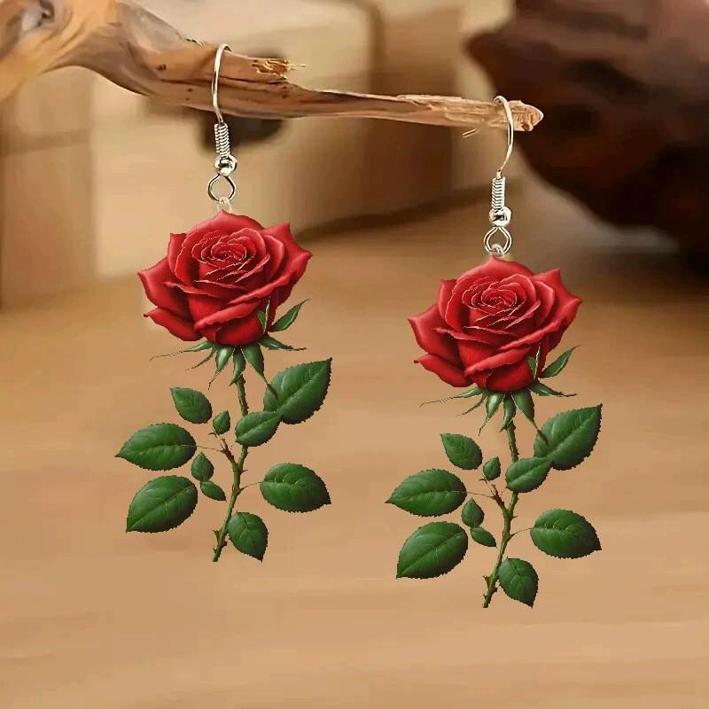 Acrylic Rose Earrings: Japanese Floral Jewelry for Christmas, Valentine's, Mother's Day