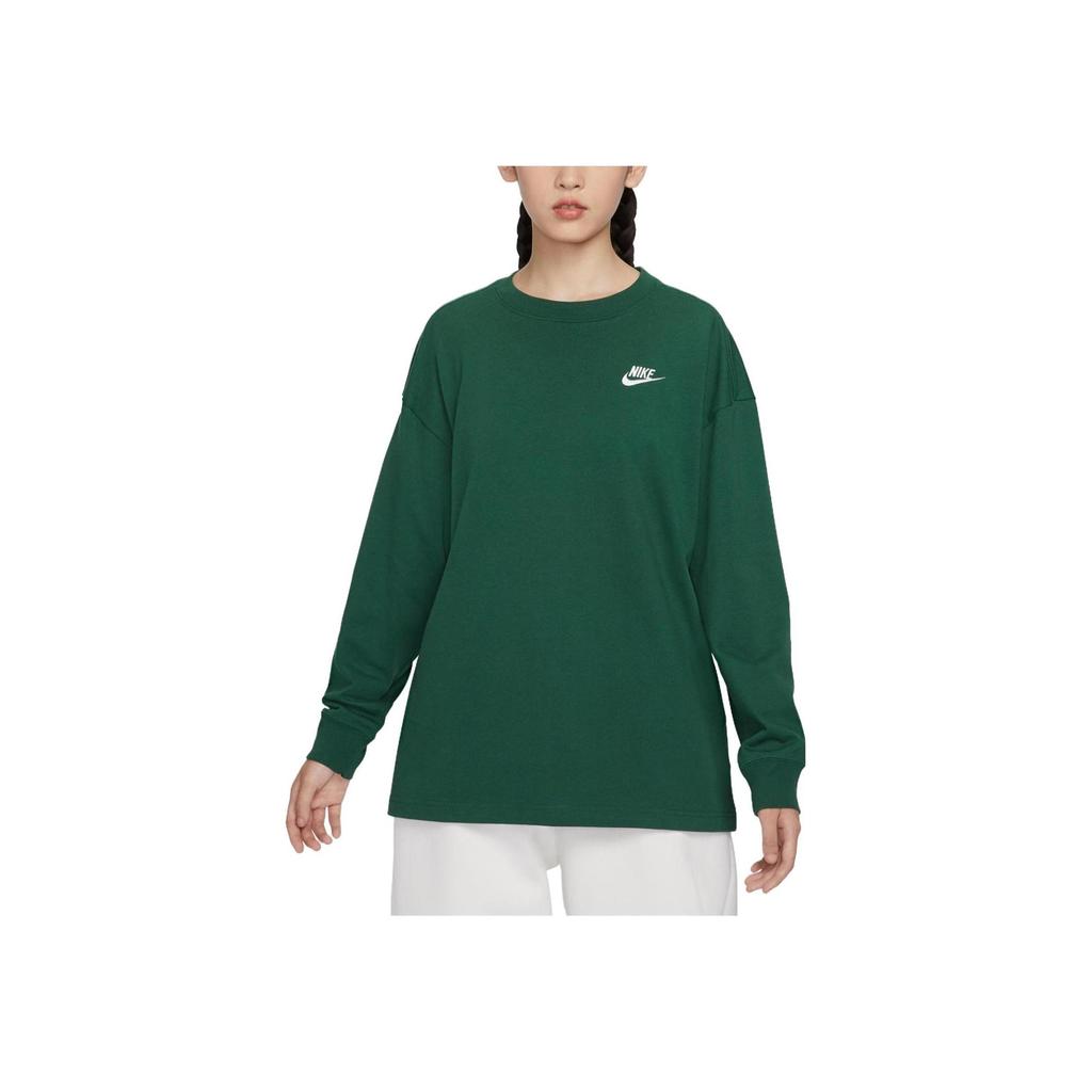 Nike Letter Logo Print Loose Fit Long Sleeve Round Neck T-Shirt with Drop Shoulder Women Tops Canyon-Green HJ0838-341