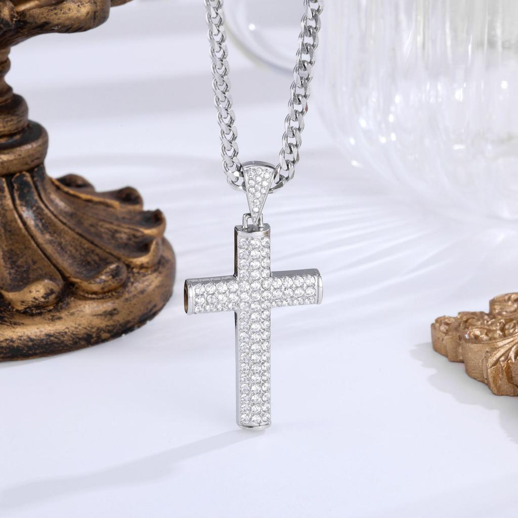 2026 Stone Cross Necklace Fashion Light Luxury Necklace Jewelry Premium Jewelry Full Diamond Men's Necklace
