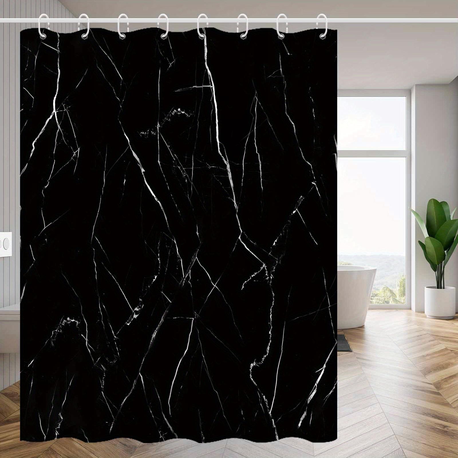 Monika Chen Black Waterproof Marble Print Shower Curtain Anti Mold Bath Liner Contemporary Bathroom Accessories Elegant Interior Design