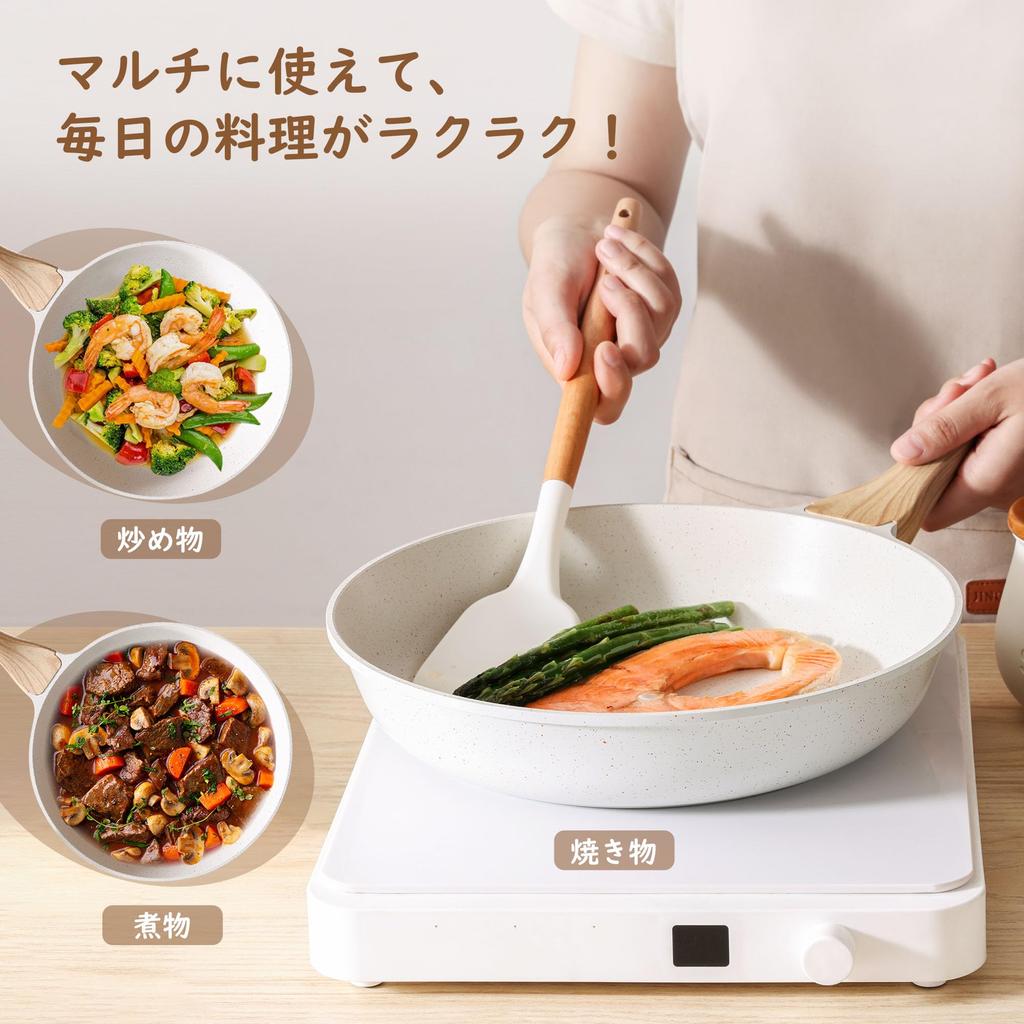 SENSARTE 20cm Frying Induction and Gas Marble Easy To High Heat Efficiency Pan, Lightweight, Compatible, Coat, Non-Stick, Non-Toxic, Clean, White,