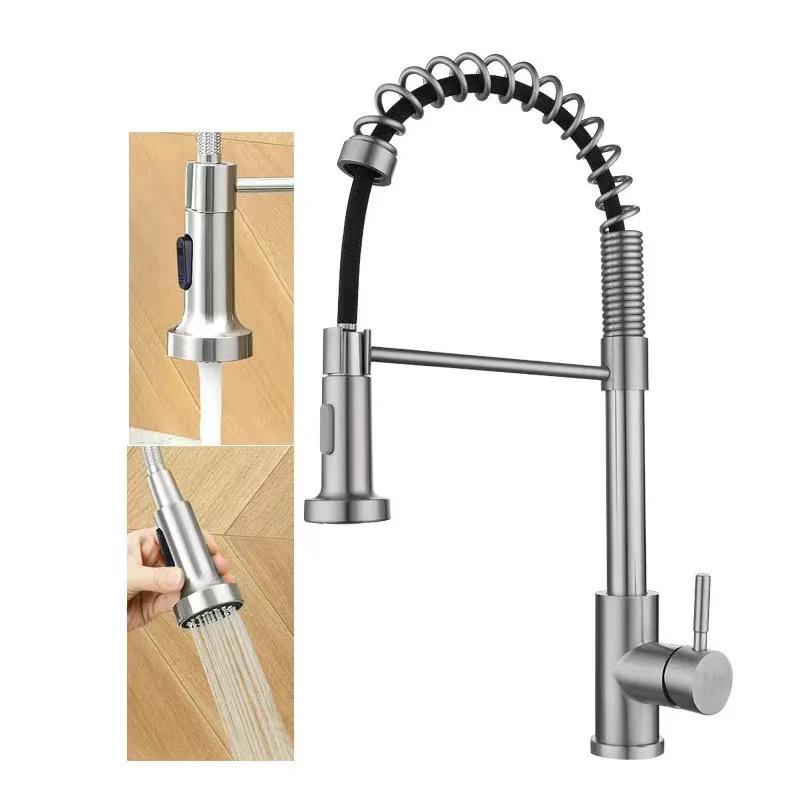 Black Rotatable Dual-Speed Kitchen Faucet with Spring Design for Hot and Cold Water
