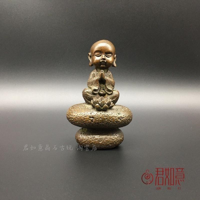 Ornament Solid Copper Zen Monk Lotus Holder Incense Insert Sitting Stone Little Novice T CHINA
