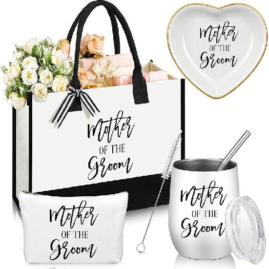 4 шт. Сумки для матери невесты Подарки на девичник для свадьбы Холщовая сумка-тоут для матери невесты с косметичкой Термокружка Ювелирное изделие для матери Mother of the Groom