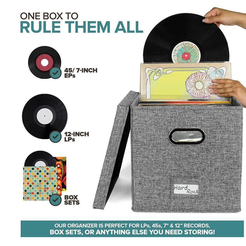 A25F-For 100+ Single Records Organizer 13 Inch Vinyl Record Storage Boxes With Lids And Handles, LP Record Box 2Pcs