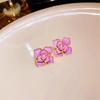 Glaze Purple Color Flower Stud Earring for Women French Retro Elegant Korean Sweet Ear Wedding Party Jewelry Gift