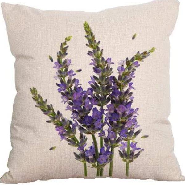 Plant and Flower Linen Pillowcase Purple Lavender Printed Pillow Cushion Cover Home Sofa