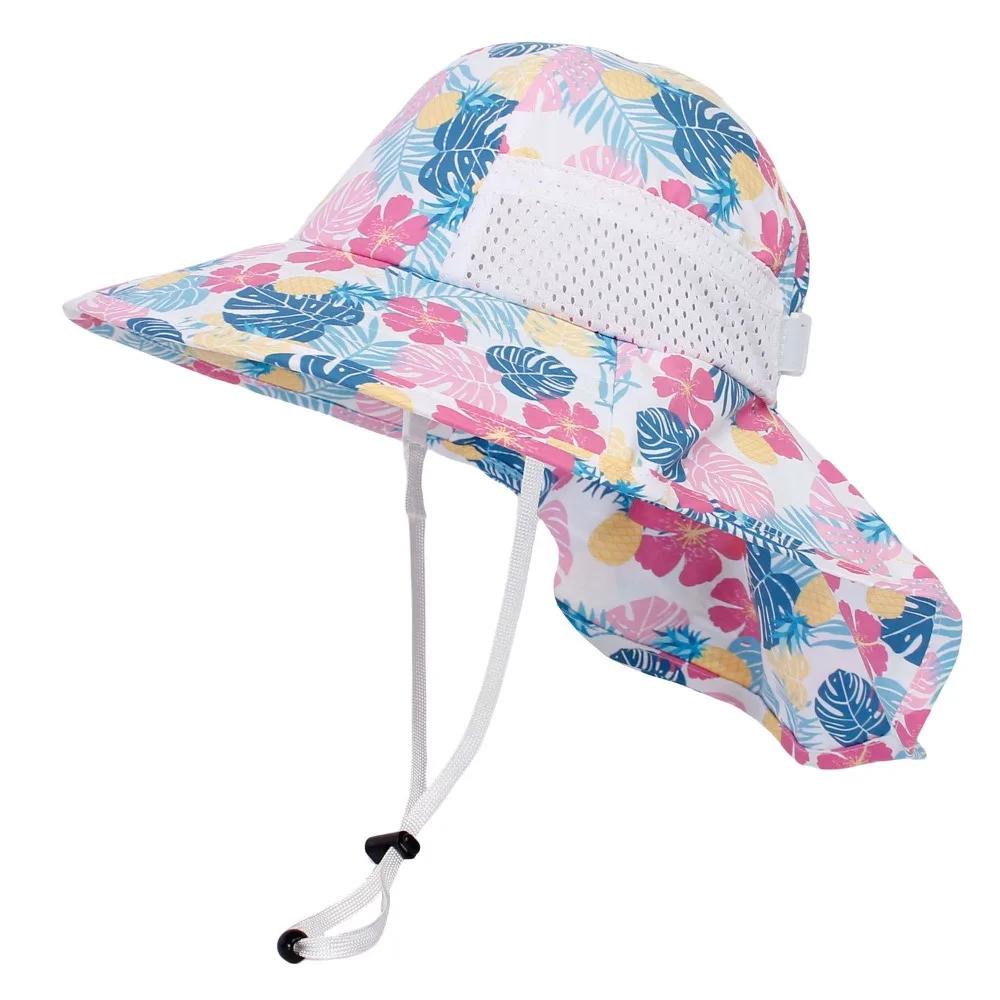Girls Sun Hat Baby Beach Hats Boys UPF 50+ Kids Summer Protection Cap Toddler Breathable Mesh Wide Sunshade Hat