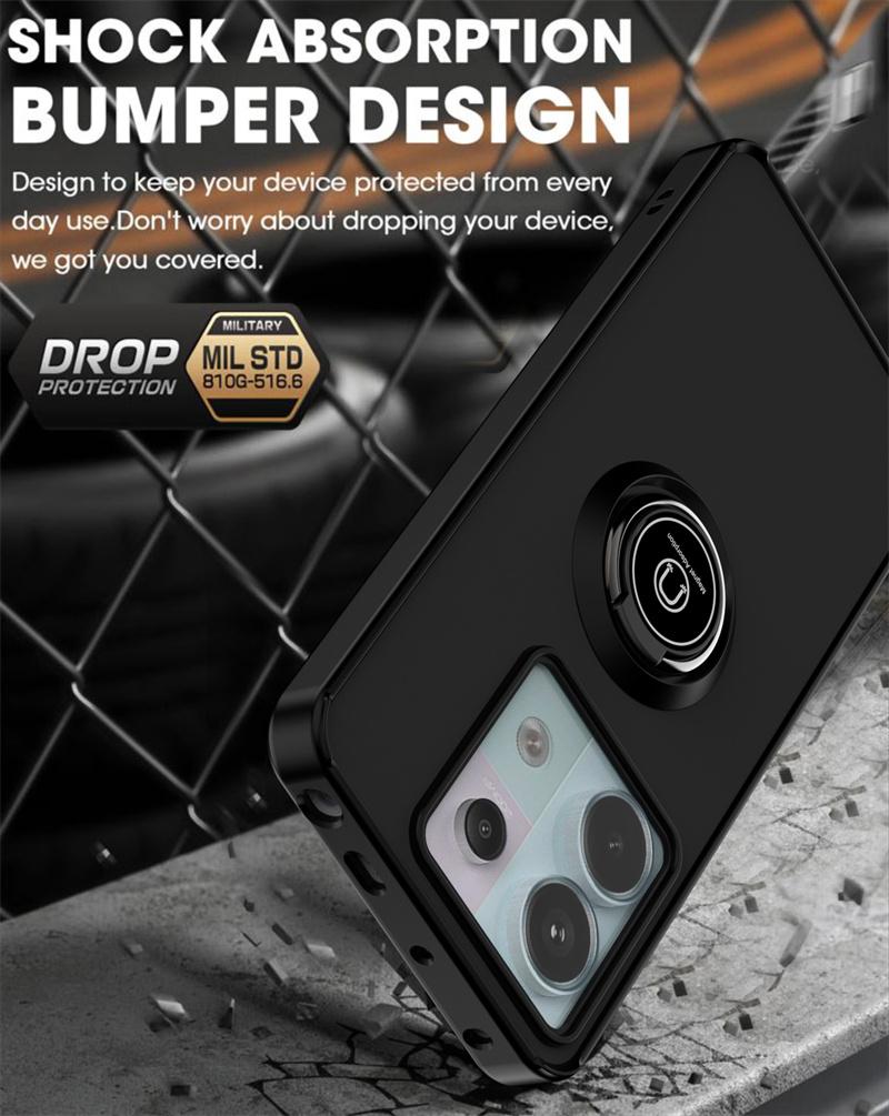 Armor Matte Case For Xiaomi Poco F6 Pro F5 X6 X5 M6 M5 M4 5G Cover Ring Magnetic Holder Stand Shockproof Coque Fundas