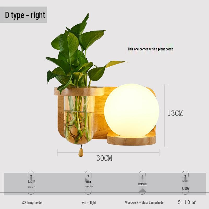 Solid Wood Glass Wall Lamp for Bedroom, Living Room, or Study - Chinese Art and European Style