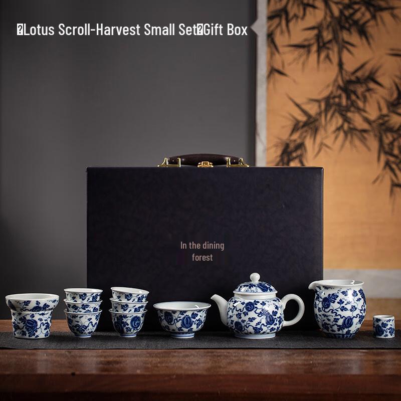 Taozhi Hand-painted Ceramic Kung Fu Tea Set with Intertwined Lotus Design