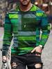Vintage T-Shirt for Men Irregular Plaid Graphic T Shirts Round Neck Long Sleeve Tee Oversized Man Clothing Top Creative Clothing