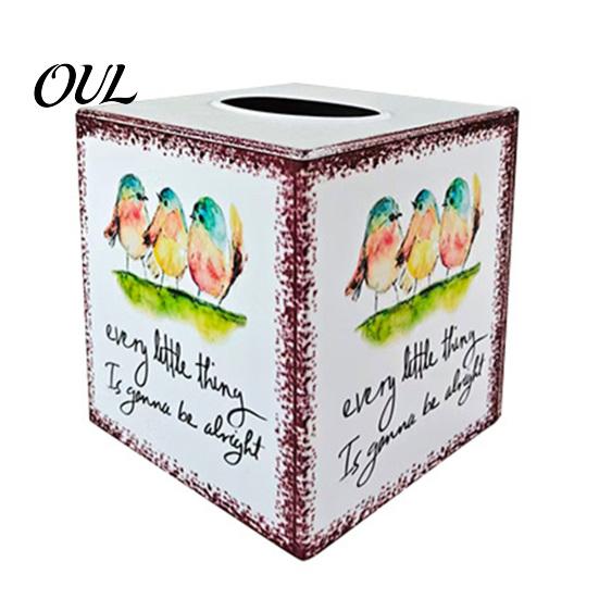 Waterproof Hardboard Napkin Holder Iron Art Square Tissue Box, Bee And Bird Watercolor Print Pastoral Aesthetic Tabletop Decor Holder, Style