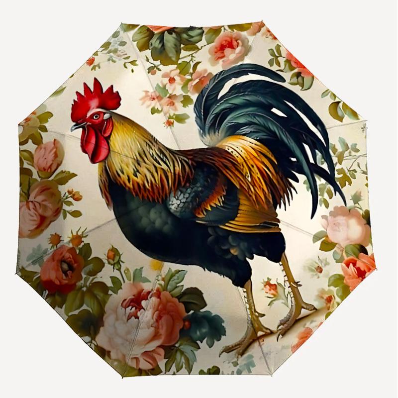 1 Stück Hahn Blumen Schirm - 8 Speichen verstärkt, Automatisches Öffnen, Leicht & Langlebig, Niedliches Modeaccessoire für Draußen - P24