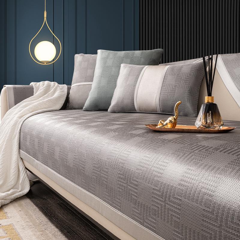 Ice Silk Sofa Cushion Leather Light Luxury Summer Summer Seat Cushion for Summer Simple Modern Non-Slip Leather Sofa Cover