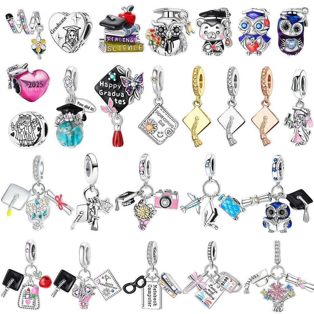 Copper Graduation Season Charmsbeads Mortarboard Happy Graduation Pendants Fit Bracelet Diy Fine Jewelry Gift