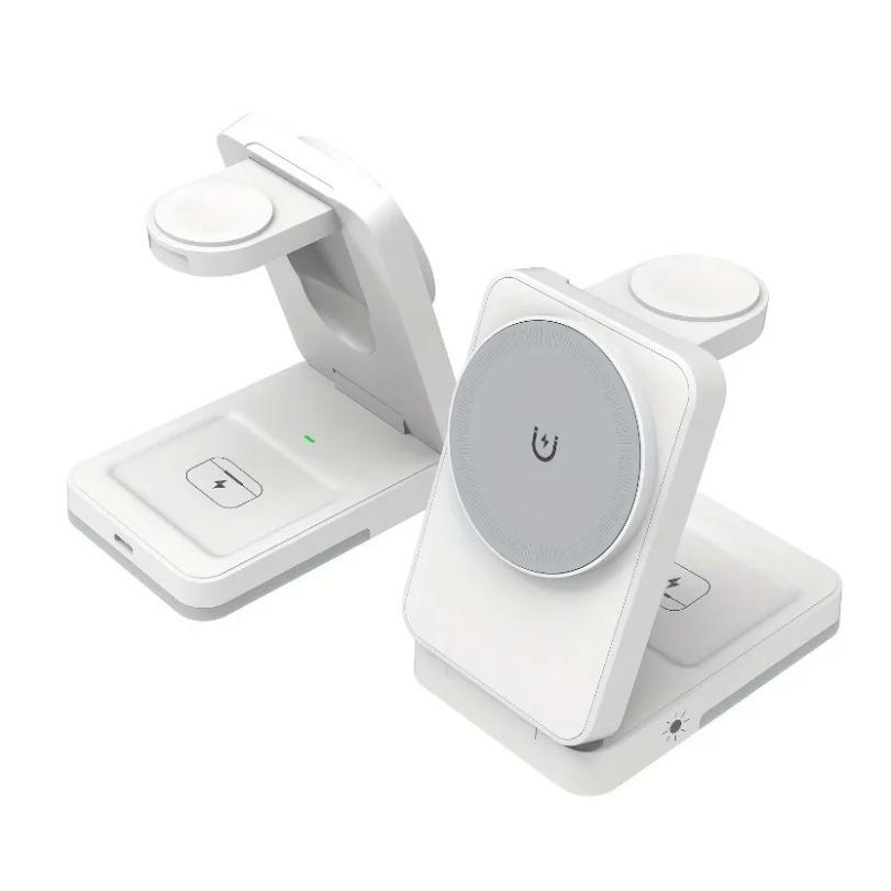 3 in 1 Magnetic Wireless Charger Stand Foldable LED Chargers Dock For iPhone 17~12 Apple Watch 2-9 SE Airpods Pro Fast Charging