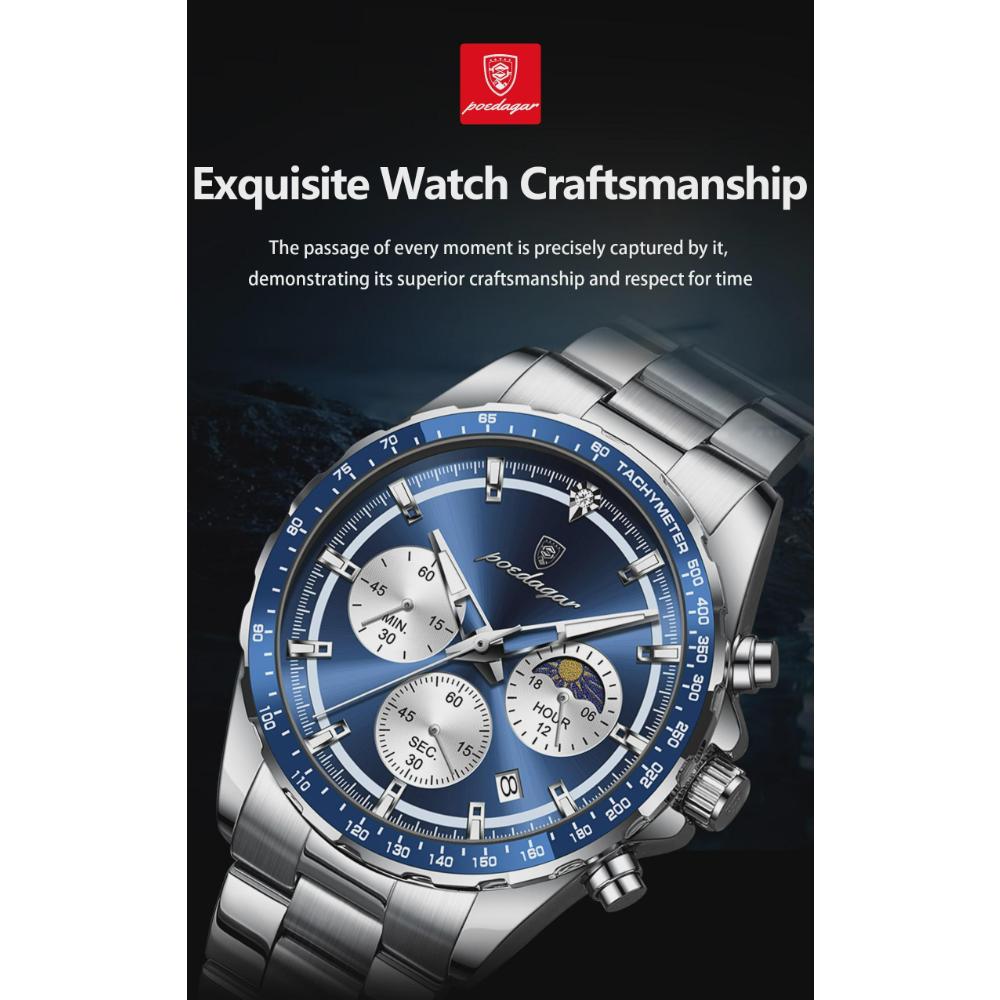 POEDAGAR Luxury Sport Watch For Men Waterproof Luminous Date Chronograph Man Wristwatch Stainless Steel Men's Quartz Watches