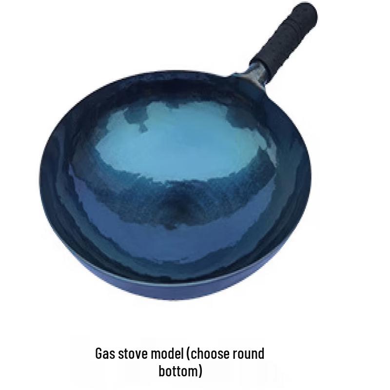 34cm Wrought Iron Mirror-Finish Wok with Wood Handle
