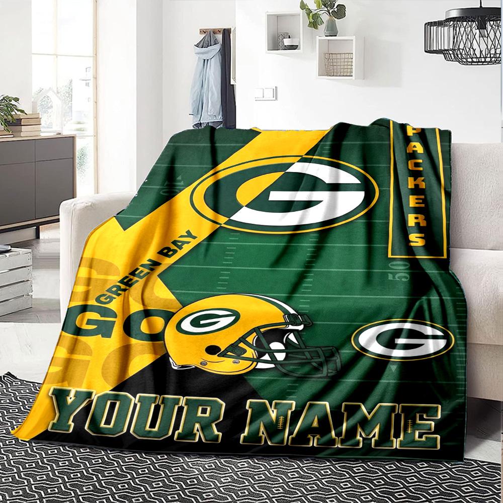 Name Custom Green Bay Packers Print Flannel Blanket High Quality Warm Comfortable Cover for All Seasons Perfect for Gifts Home Decor