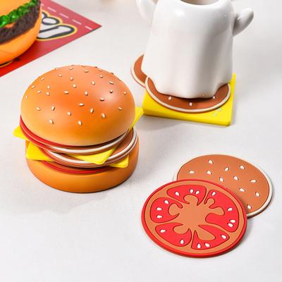 Niedliche Hamburger-Untersetzer für Getränke, Rutschfester Tisch-Untersetzer, Neuheit Brötchen Käse Tomatenstücke Lebensmittel-Thema Getränke-Becherunterlage für Getränke, Bier, Wein,