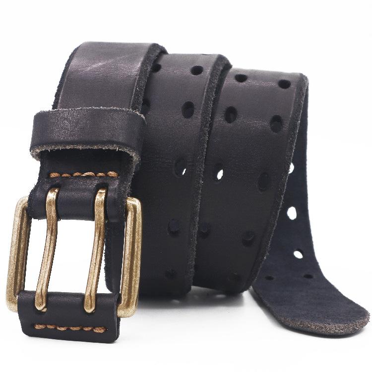 Spring And Summer 3.8 Wide Men'S Double-Needle Italian Cowhide Belt Retro Hollow American Belt