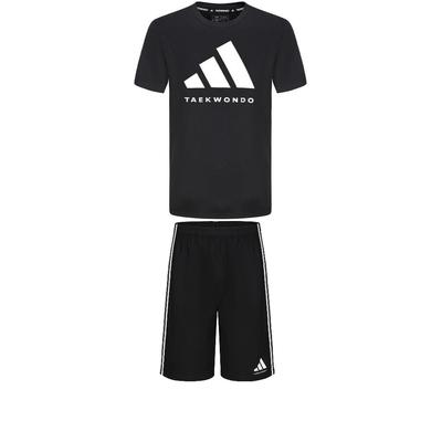 T-shirt Taekwondo Doux Minimaliste Col Rond Manches Courtes Confortable Mode Short Rayé Ensemble de Sport Décontracté ADICLTS24TKP-BW+S21ATMSH2T-BW