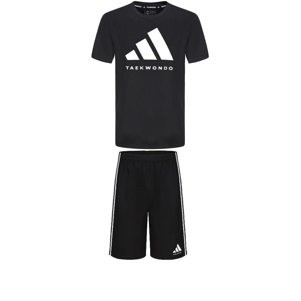 Adidas Taekwondo Soft Minimalist Round Neck Short Sleeve T-Shirt Comfortable Fashion Striped Shorts Casual Sports Set ADICLTS24TKP-BW+S21ATMSH2T-BW