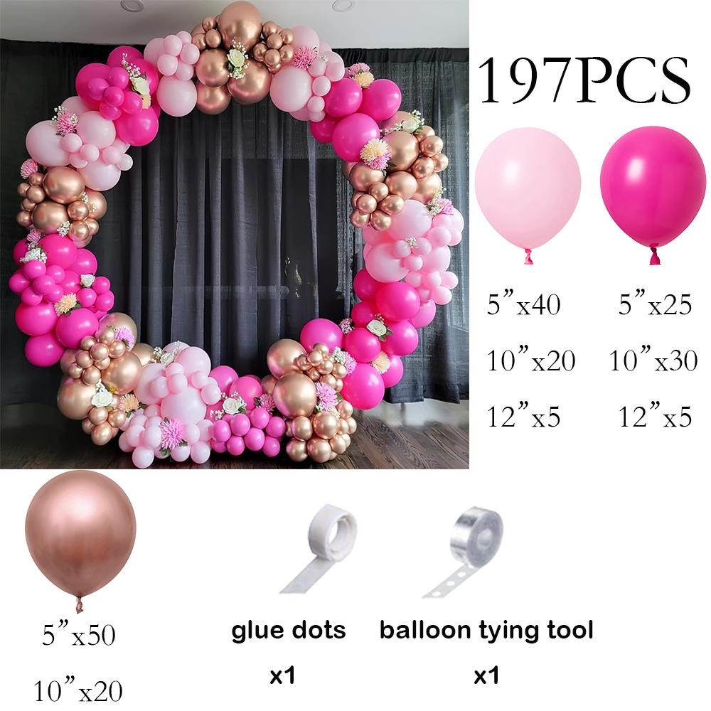 

197PCS Pink Balloons Rose Pink Rose Gold Balloon Garland Arch Wedding Anniversary Bridal Shower Birthday Party Decoration Globos AS Picture