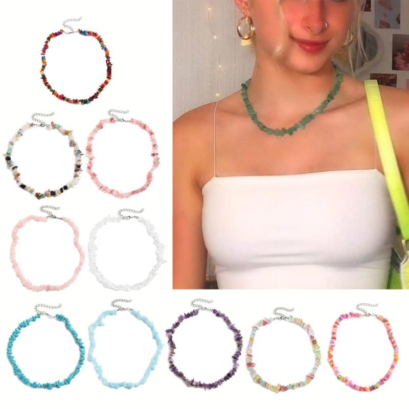 Beaded Choker Necklace Bohemia Colorful Gravel Clavicle Chain Natural Stone Collar Summer Jewelry Gift for Women Girl