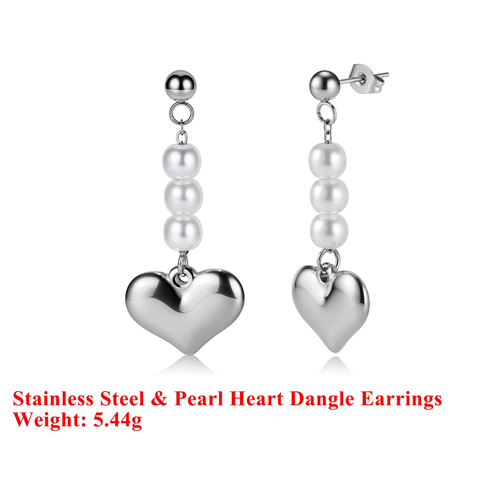 

Effie Queen Stainless Steel 18k Gold Heart Style Pearl Drop Earrings Romantic Jewelry for Women Wedding Party Casual Gift STPE01 серебряный
