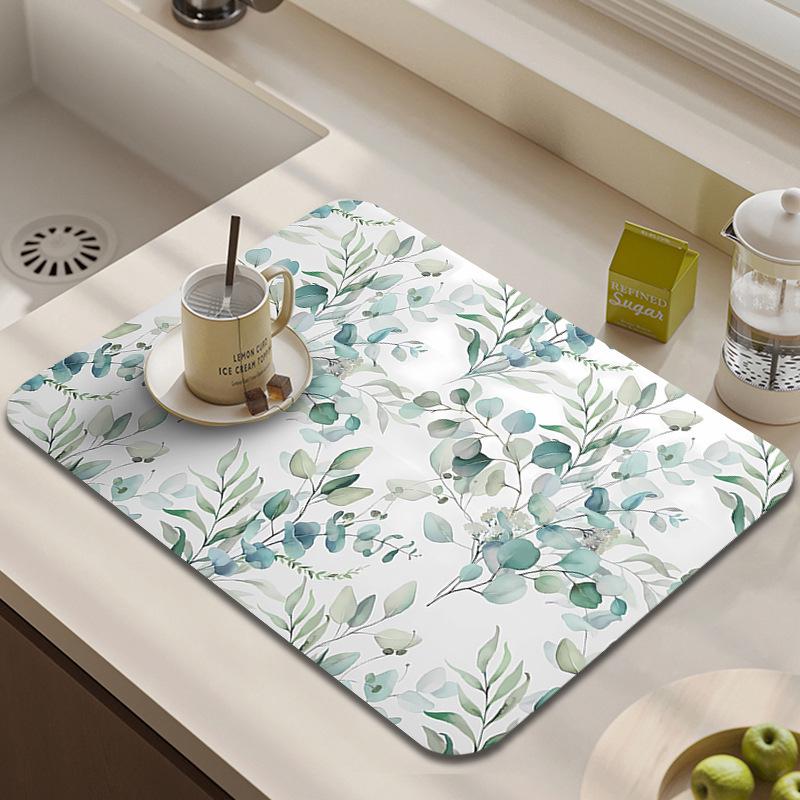 Floral Diatomaceous Earth Countertop Drying Mat - Absorbent, Quick-Drying, Heat-Resistant, Easy-to-Clean, Dustproof Oven Placemat.