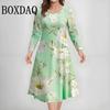 Autumn Winter Women's Print Long Sleeve Dresses Vintage Elegant A-Line Dress 3D Flowers Graphic Casual Plus Size Dress