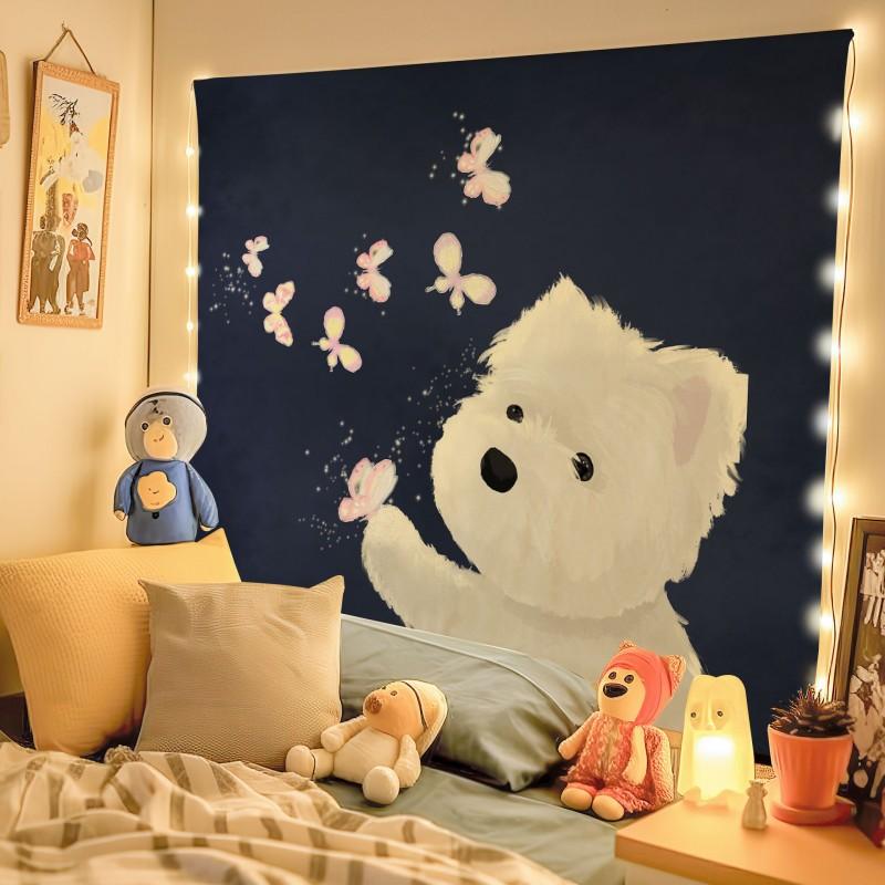 VIKAMA Cartoon Dog Cute Background Cloth Ins Style Room Decoration Tapestry Dormitory Rental Room Wall Cloth Wallpaper Decor