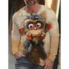 Funny 3D Animal Print Mens T Shirt Hip Hop Trend Harajuku Street Clothes Autumn Loose Top Fashion Cotton Long Sleeve T-shirt Men