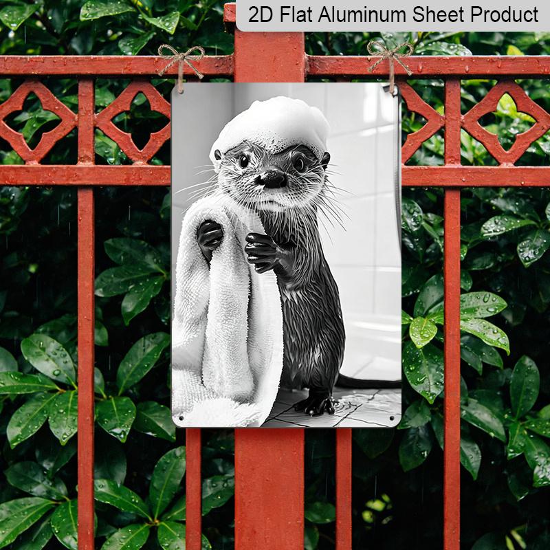 2D Flat, Cute Otter Taking A Bath Aluminum Sign - Funny Bathroom Wall Decor Bathroom Decor, Shower Room, Powder Room, Kids Bathroom, Animal Lover